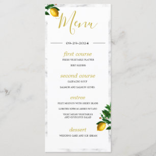 Lemons Black White Marble Summer Monogram Menu