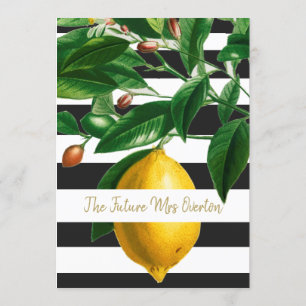 Lemons Black White Stripe Modern Chic Invitation