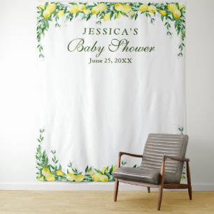 Lemons Blossom Baby Shower Photo Booth Backdrop Tapestry
