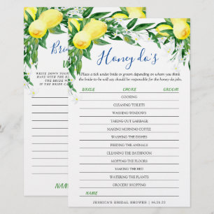 Lemons Blossom Double-Sided Bridal Shower Game
