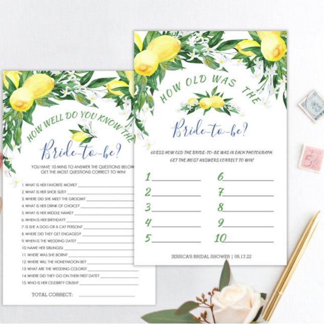 Lemons Blossom Double-Sided Bridal Shower Game (Creator Uploaded)