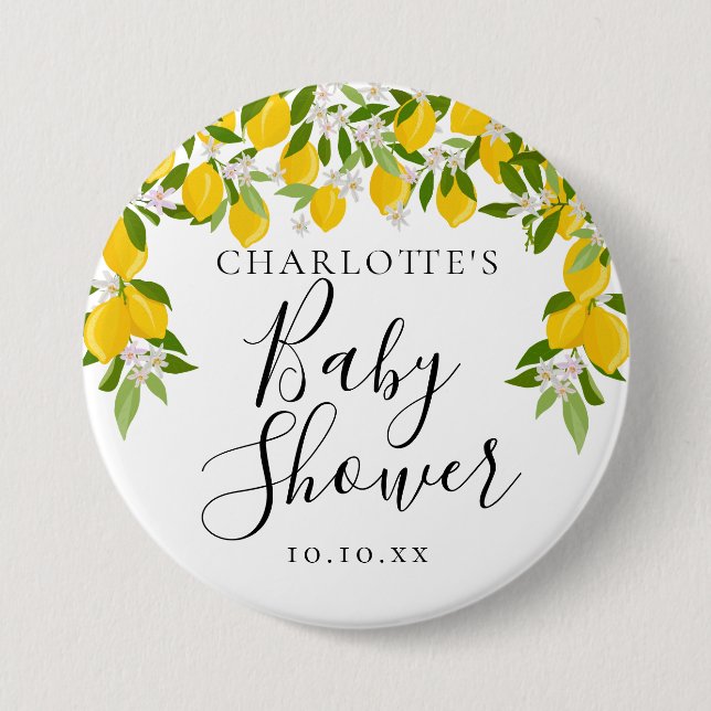 Lemons Blossom Greenery Baby Shower 7.5 Cm Round Badge (Front)