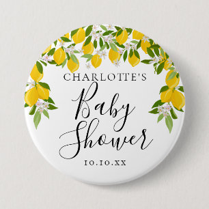 Lemons Blossom Greenery Baby Shower 7.5 Cm Round Badge
