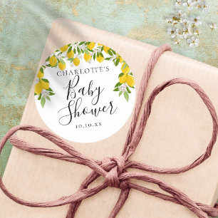 Lemons Blossom Greenery Baby Shower Classic Round Sticker