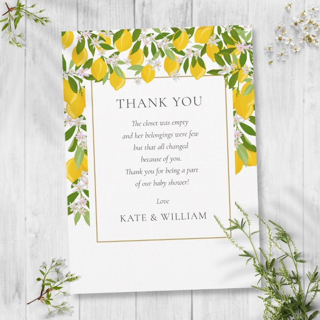 Lemons Blossom Greenery Baby Shower Poem Thank You Card (Creator Uploaded)
