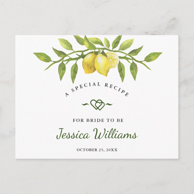 Lemons Blossom Greenery Bridal Shower Recipe Card (Front)