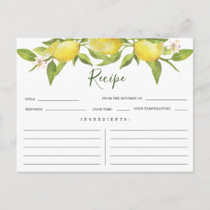 Lemons Blossom Greenery Bridal Shower Recipe Card