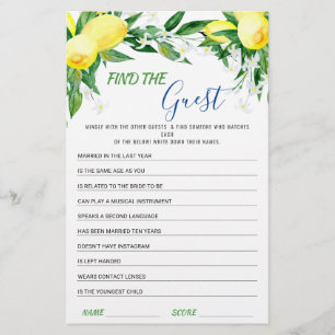 Lemons Blossom Greenery Chic  Bridal Shower Game