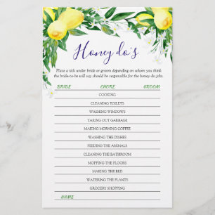 Lemons Blossom Greenery Chic Bridal Shower Game
