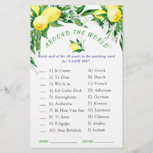 Lemons Blossom Greenery Chic Bridal Shower Game