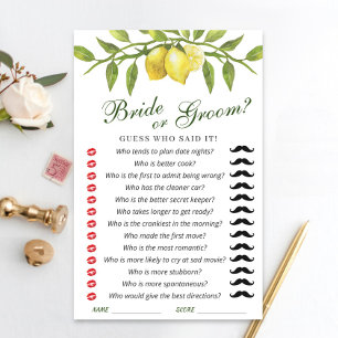 Lemons Blossom Greenery Chic  Bridal Shower Game