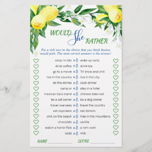 Lemons Blossom Greenery Chic Bridal Shower Game