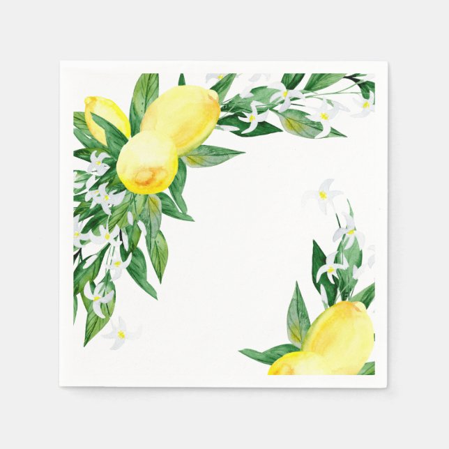 Lemons Blossom Greenery Chic Party Paper Napkin (Front)
