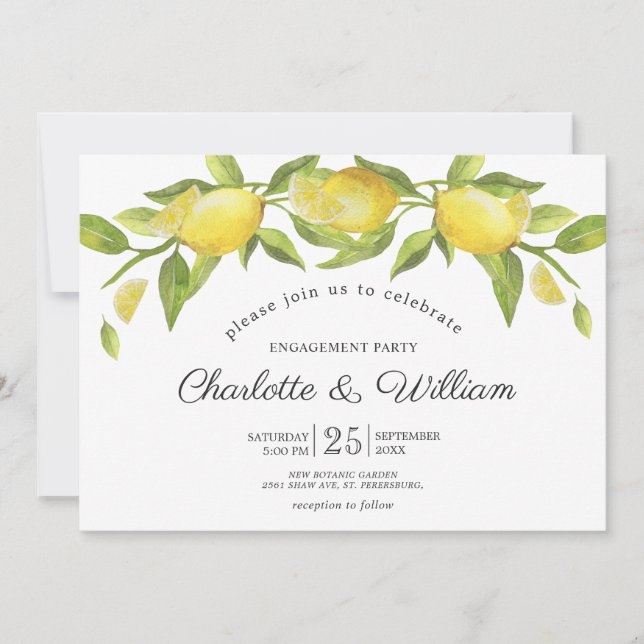Lemons Blossom Greenery ENGAGEMENT PARTY Invitation (Front)