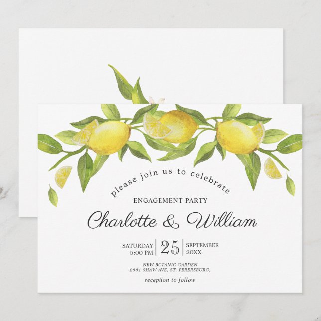 Lemons Blossom Greenery ENGAGEMENT PARTY Invitation (Front/Back)