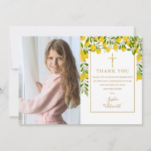 Lemons Blossom Greenery First Holy Communion Photo Thank You Card