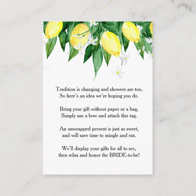 Lemons Blossom Greenery Gift Bridal Shower Enclosure Card (Front)