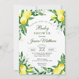 Lemons Blossom Greenery NEUTRAL Baby Shower Invitation