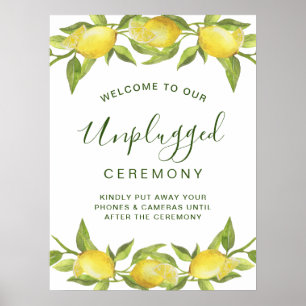 Lemons Blossom Greenery Unplugged Wedding Ceremony Poster