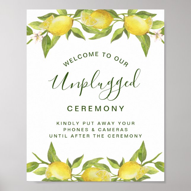 Lemons Blossom Greenery Unplugged Wedding Ceremony Poster (Front)