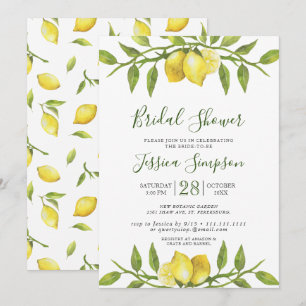 Lemons Blossom Greenery Watercolor Bridal Shower Invitation