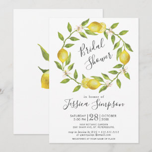 Lemons Blossom Greenery  Watercolor Bridal Shower Invitation