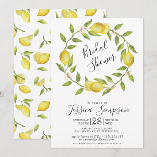 Lemons Blossom Greenery Watercolor Bridal Shower Invitation