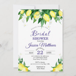 Lemons Blossom Greenery Watercolor Bridal Shower Invitation