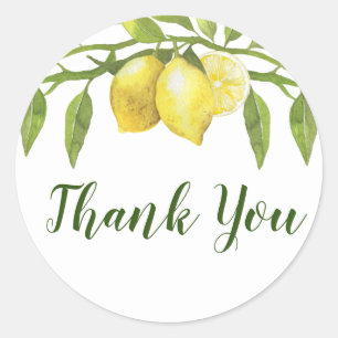 Lemons Blossom Greenery Watercolor Classic Round Sticker
