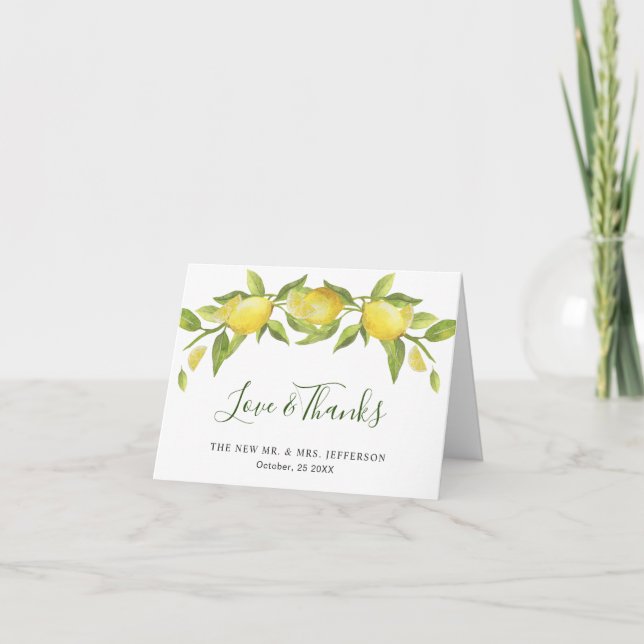 Lemons Blossom Greenery  Watercolor Rustic Thank You Card (Front)