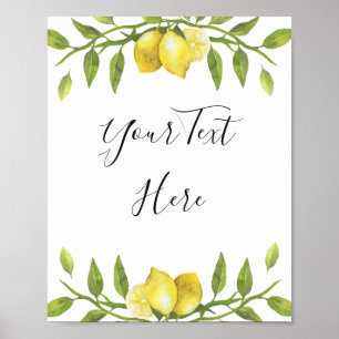 Lemons Blossom Greenery Watercolor Sign Poster