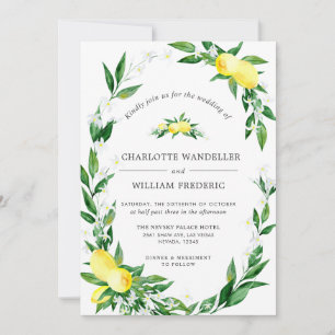 Lemons Blossom Greenery Watercolor Wedding Invitation