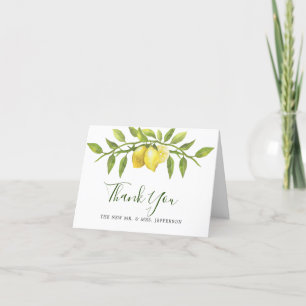 Lemons Blossom Greenery Watercolor Wedding Thank You Card