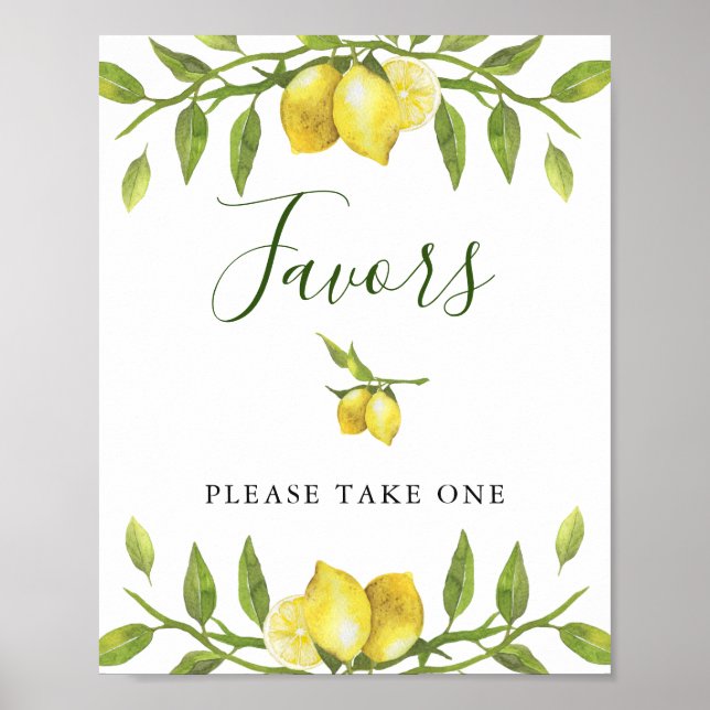 Lemons Blossom Greenery Wedding Favour Sign Poster (Front)