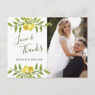 Lemons Blossom Greenery Wedding Photo Thank You Postcard