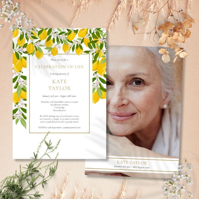 Lemons Blossom Photo Funeral Celebration of Life Invitation (Lemons Blossom Photo Funeral Celebration of Life Invitation)