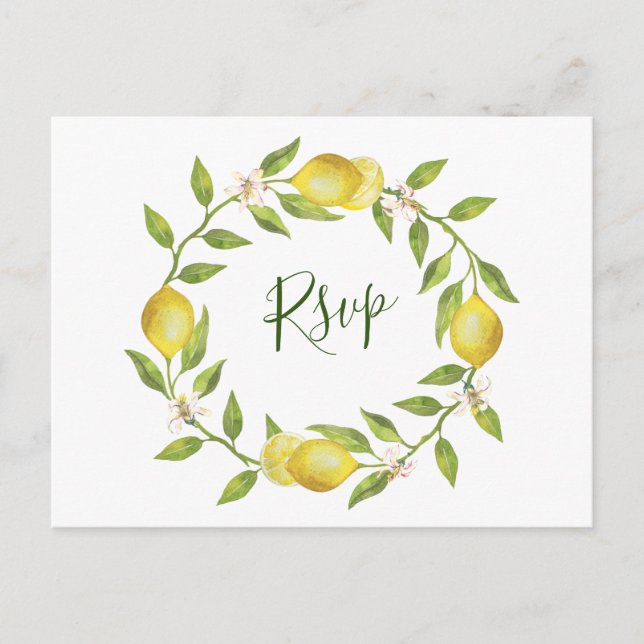 Lemons Blossom  Wedding RSVP with Meal Choice Postcard (Front)
