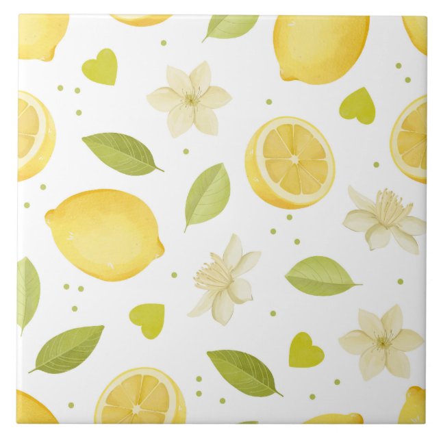 Lemons & Blossoms Watercolor Design Tile (Front)