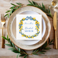 Lemons blue bow ribbon bridal shower monogrammed