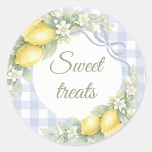 Lemons blue gingham sweet treats party favor classic round sticker