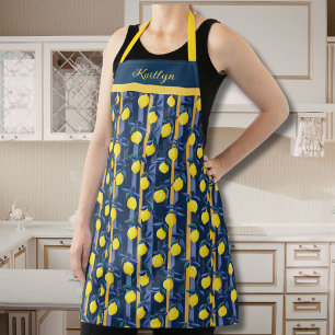 Lemons Blue Gold Stripe Mediterranean Pattern Apron
