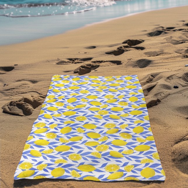 Lemons Blue Mediterranean Beach Towel (Creator Uploaded)