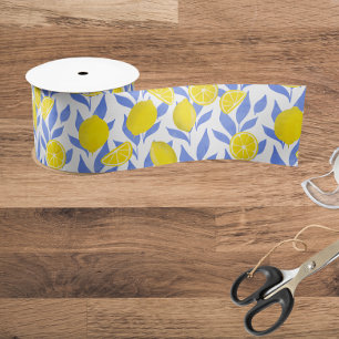 Lemons Blue Mediterranean Satin Ribbon