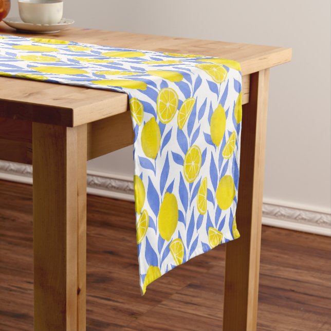 Lemons Blue Mediterranean Short Table Runner (In Situ)