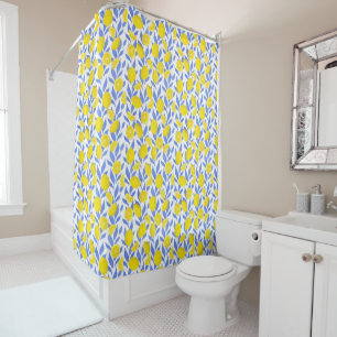 Lemons Blue Mediterranean Shower Curtain