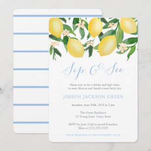 Lemons Blue Sip and See party; meet new baby boy Invitation