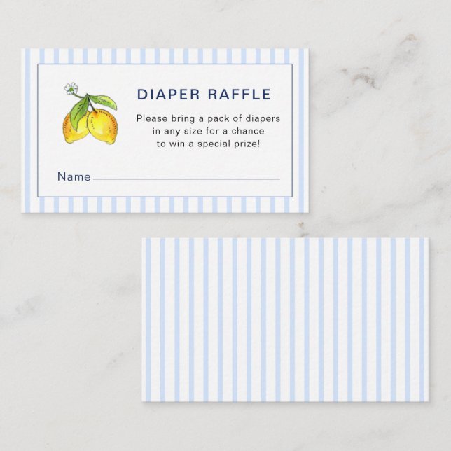 Lemons Blue stripes Baby shower Diaper Raffle Enclosure Card (Front/Back)