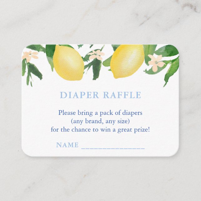 Lemons Blue Tiles Diaper Raffle Boy Baby Shower Enclosure Card (Front)