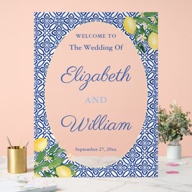 Lemons blue tiles wedding welcome sign 3 (Wedding)
