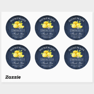 Lemons Blue Wood Wedding Thanks Limoncello Classic Round Sticker